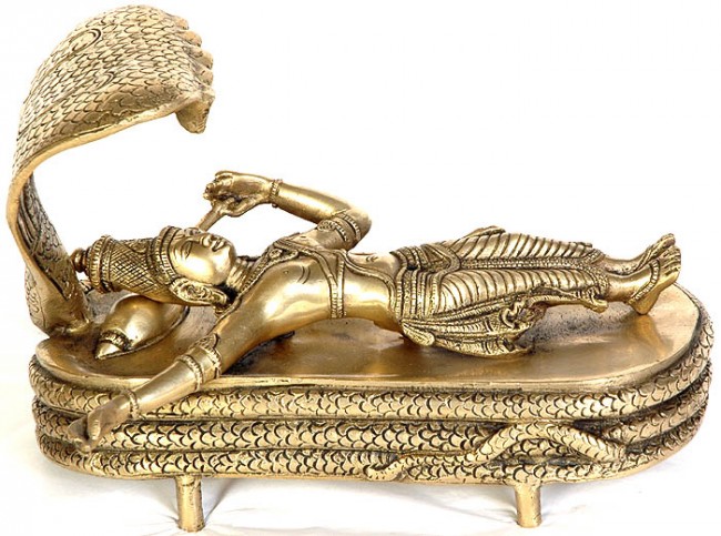 Brass Lord Vishnu and Goddess Lakshmi Seated on Sheshnag Statue Idol 5  inches | eBay